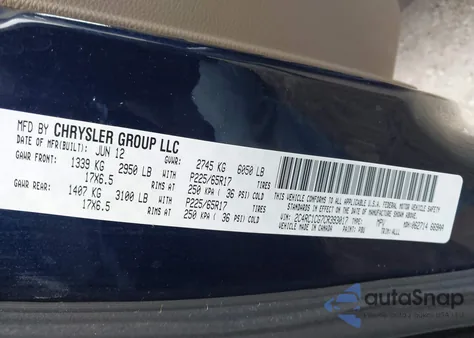 2012 Chrysler Town & Country Touring-L from USA, damaged, VIN 2C4RC1CG7CR393017